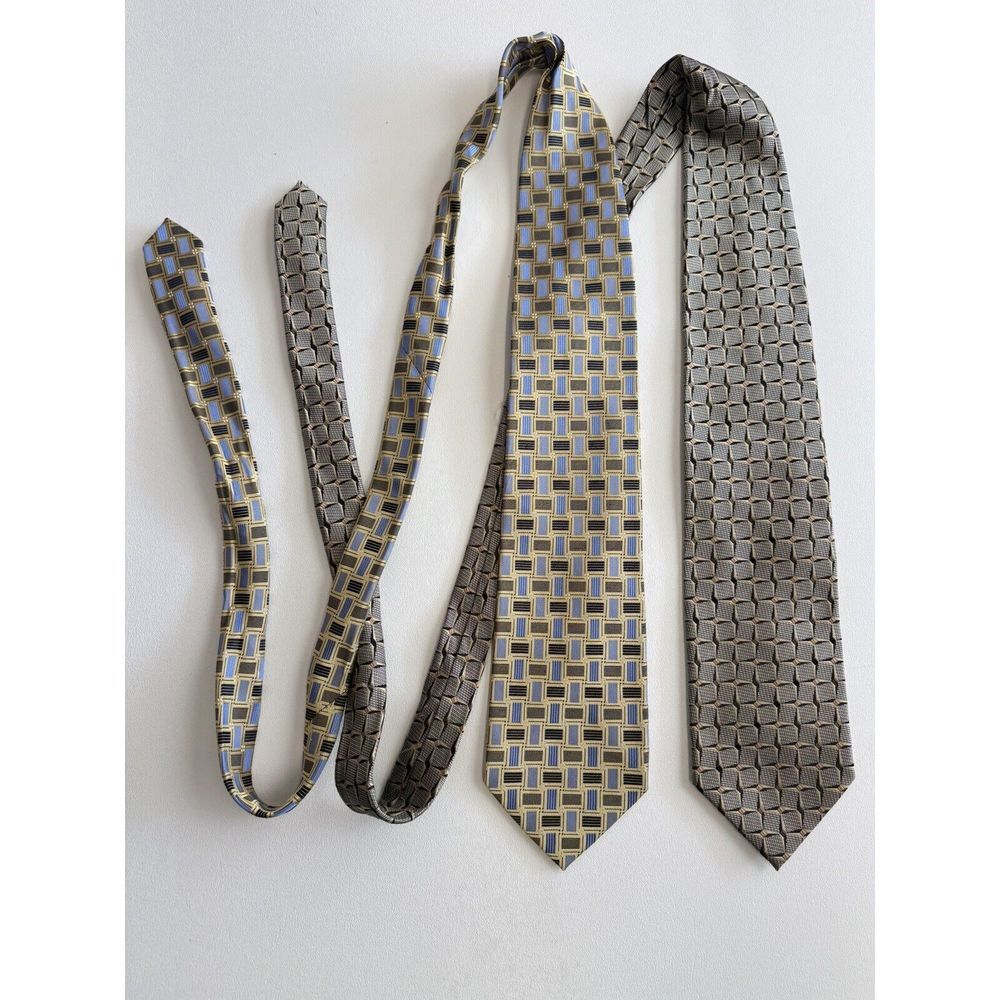 Lot Of 2 Roberto‎ Villini Collezione 100% Silk Tie Geometric Multicolor 60"